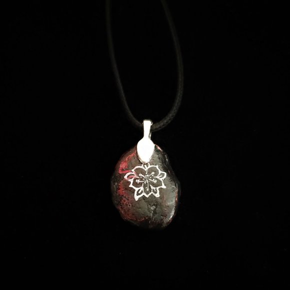 Hand Painted Dot Art Pendant, Pearl and Hot Pink - Picture 7 of 9